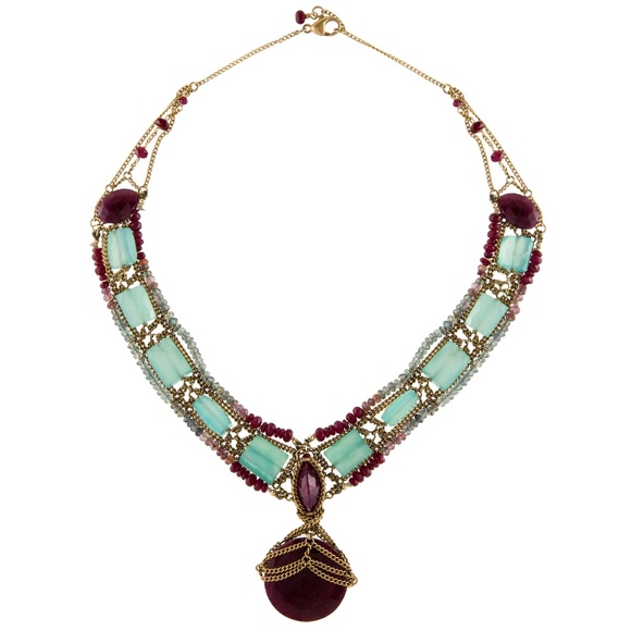 Anthony Nak Jewelry - SOLD- ANTHONY NAK 18K Chalcedony, Ruby & Sapphire Collar Necklace